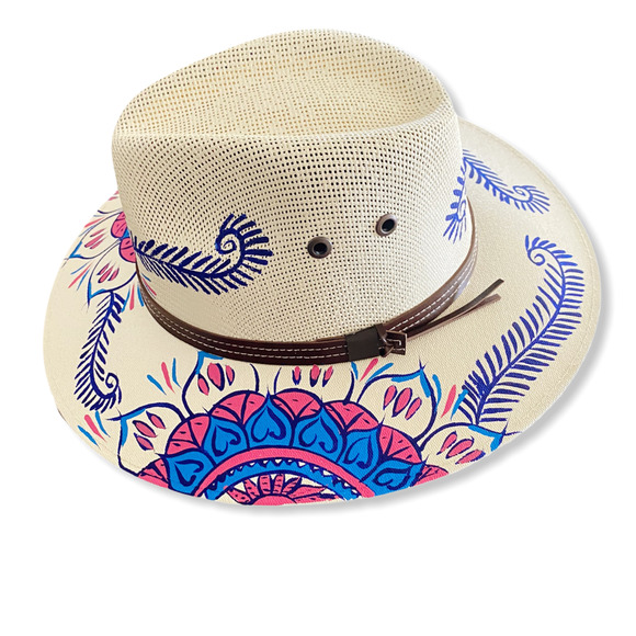 MEXICAN Artisanal Hat HandPainted Fedora Mandala Sombrero Panama Bohemian Medium main image 9